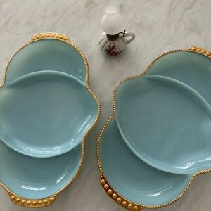 Elegant Sky Blue and Gold Ceramic Serving Platters